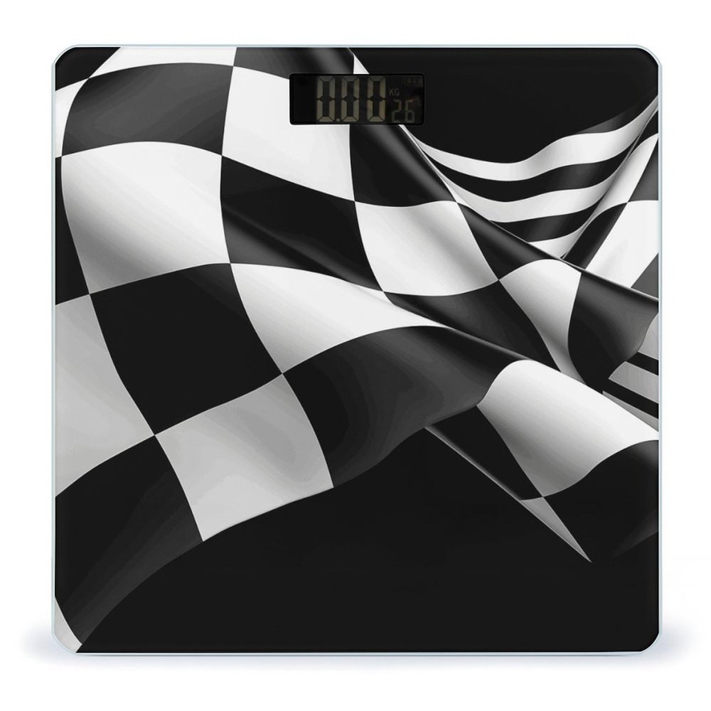 Black White Formula Checkered Flags Pattern Bathroom Scale for Body Weight High Precision Digital Scale for Home Portable Weight Scale with Auto Step-On Function and Clear LCD Easy to Read