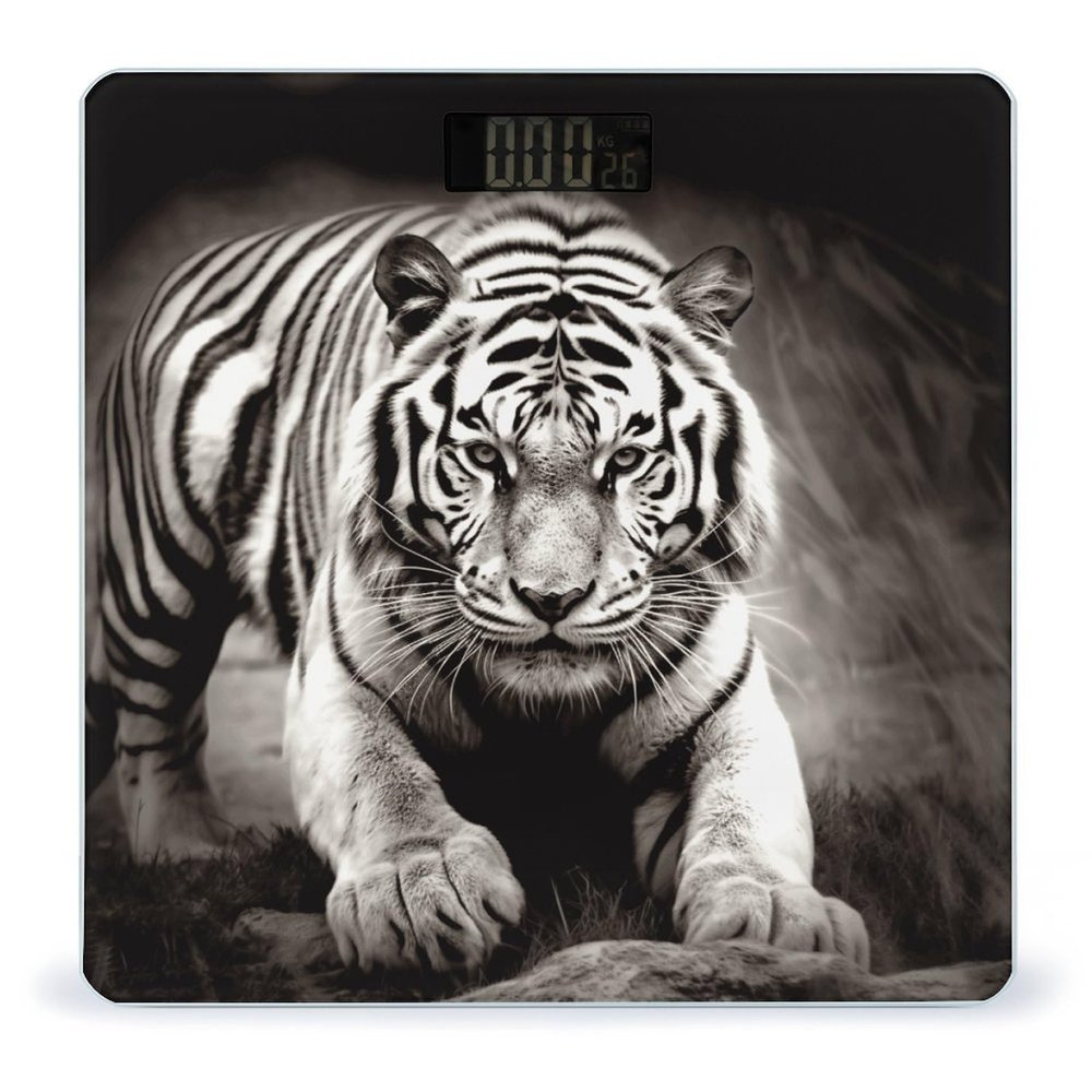 Black and White Tiger Bathroom Scale for Body Weight High Precision Digital Scale for Home Portable Weight Scale with Auto Step-On Function and Clear LCD Easy to Read