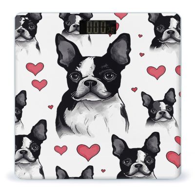 Boston Terrier Red Heart Dog Bathroom Scale for Body Weight High Precision Digital Scale for Home Portable Weight Scale with Auto Step-On Function and Clear LCD Easy to Read