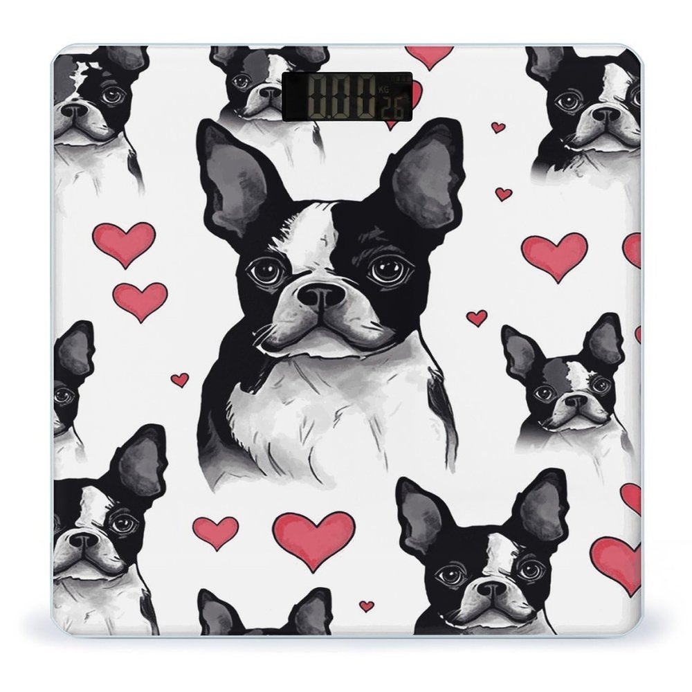 Boston Terrier Red Heart Dog Bathroom Scale for Body Weight High Precision Digital Scale for Home Portable Weight Scale with Auto Step-On Function and Clear LCD Easy to Read