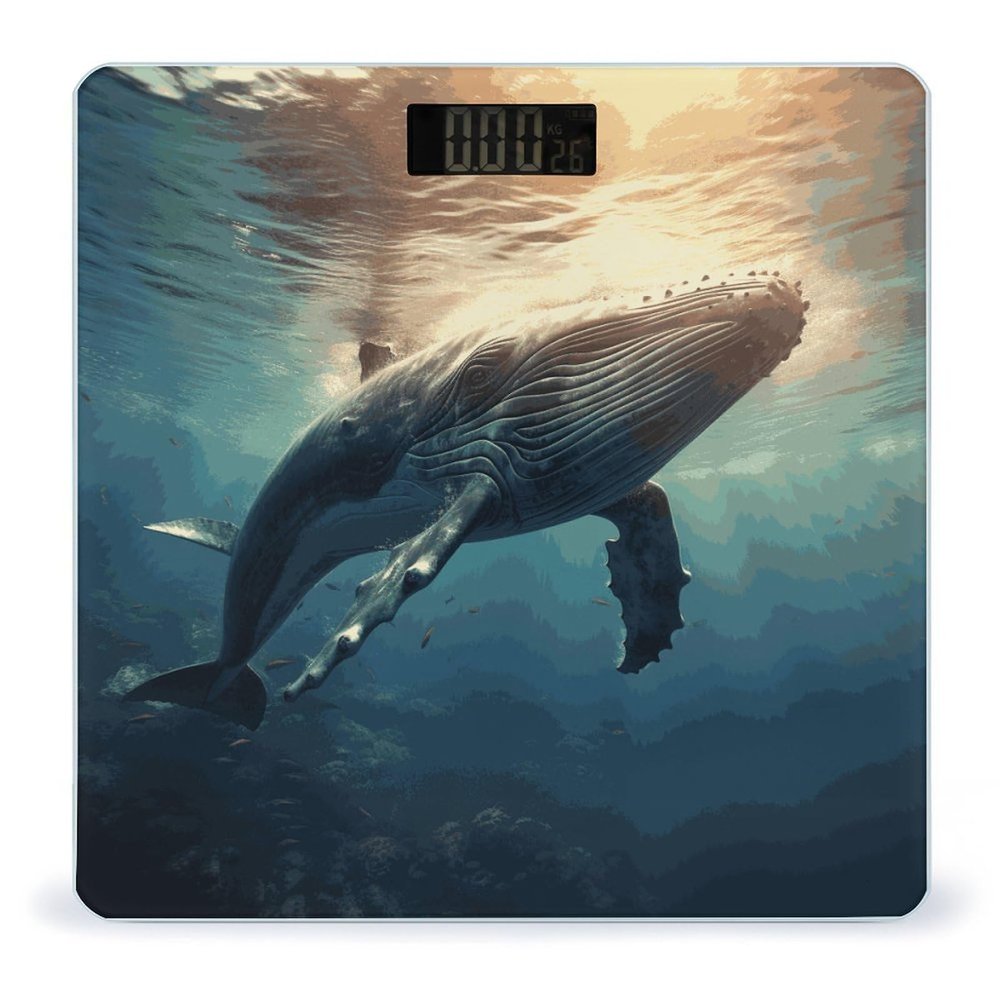 Whale Above Sea Water Bathroom Scale for Body Weight High Precision Digital Scale for Home Portable Weight Scale with Auto Step-On Function and Clear LCD Easy to Read
