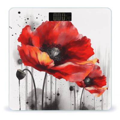 Beautiful Poppy Flower Ink Bathroom Scale for Body Weight High Precision Digital Scale for Home Portable Weight Scale with Auto Step-On Function and Clear LCD Easy to Read