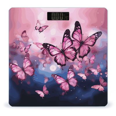 Pink Butterflies Bathroom Scale for Body Weight High Precision Digital Scale for Home Portable Weight Scale with Auto Step-On Function and Clear LCD Easy to Read