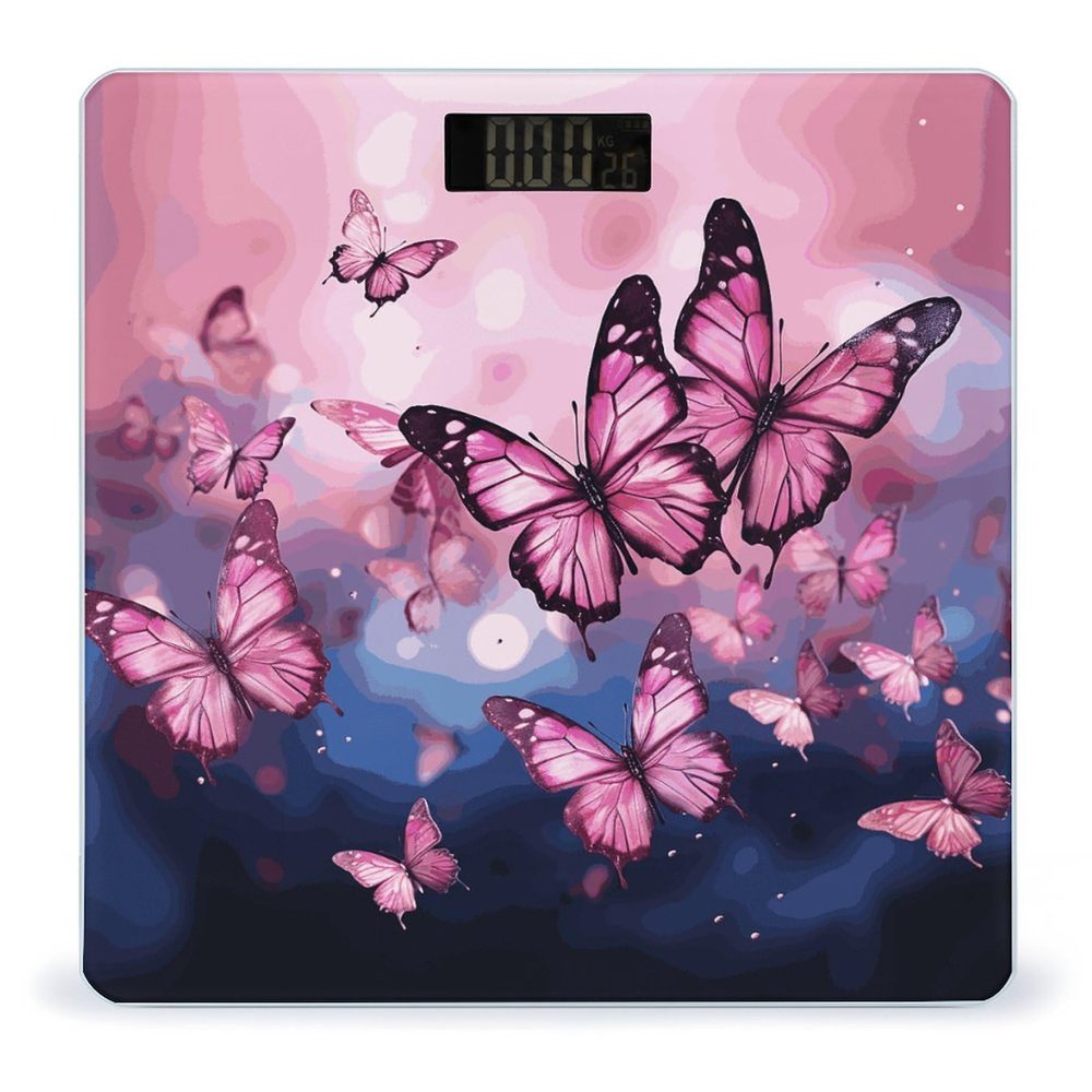 Pink Butterflies Bathroom Scale for Body Weight High Precision Digital Scale for Home Portable Weight Scale with Auto Step-On Function and Clear LCD Easy to Read