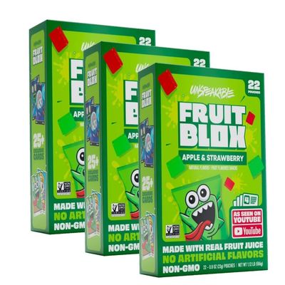 Fruits Blox Mixed Fruit Snacks, Apple Strawberry Flavor, 3 Boxes, 22 Count
