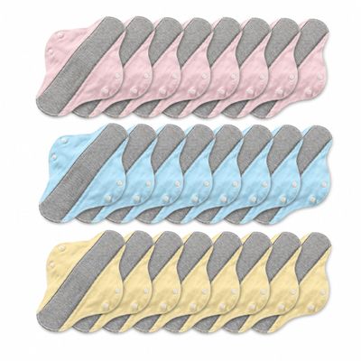 24 Pcs Reusable Incontinence Pads for Women, Washable Menstrual Pads with Wings and Snap Buttons, Cotton Cloth Panty Liners for Light Bladder Leaks, Periods, Postpartum Care and Daily Protection (24)
