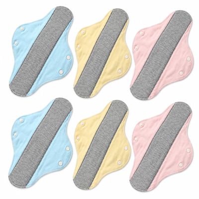6 Pcs Reusable Incontinence Pads for Women, Washable Menstrual Pads with Wings and Snap Buttons, Cotton Cloth Panty Liners for Light Bladder Leaks, Periods, Postpartum Care and Daily Protection (6)