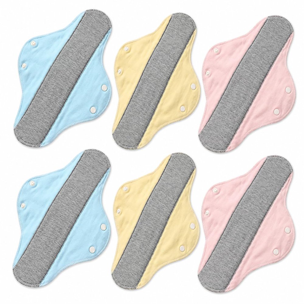 6 Pcs Reusable Incontinence Pads for Women, Washable Menstrual Pads with Wings and Snap Buttons, Cotton Cloth Panty Liners for Light Bladder Leaks, Periods, Postpartum Care and Daily Protection (6)