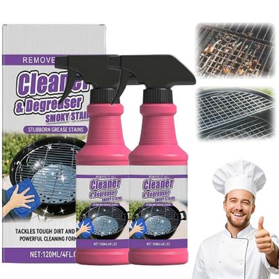 Fast-Acting Heavy-Duty Grill Degreaser Spray,120ML BBQ Grill Cleaner Spray for Outdoor Grills,All Purpose Oven Degreaser Cleaner for Barbecue Grills, Smoky Stains and Stubborn Grease,Remove It All