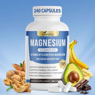 1000mg Magnesium Complex Capsules, 8-in-1 Magnesium Glycinate, Citrate, Malate, Taurate, Oxide, Carbonate, Aspartate, Orotate - 240 Capsules (1 Bottle 240 Capsules)