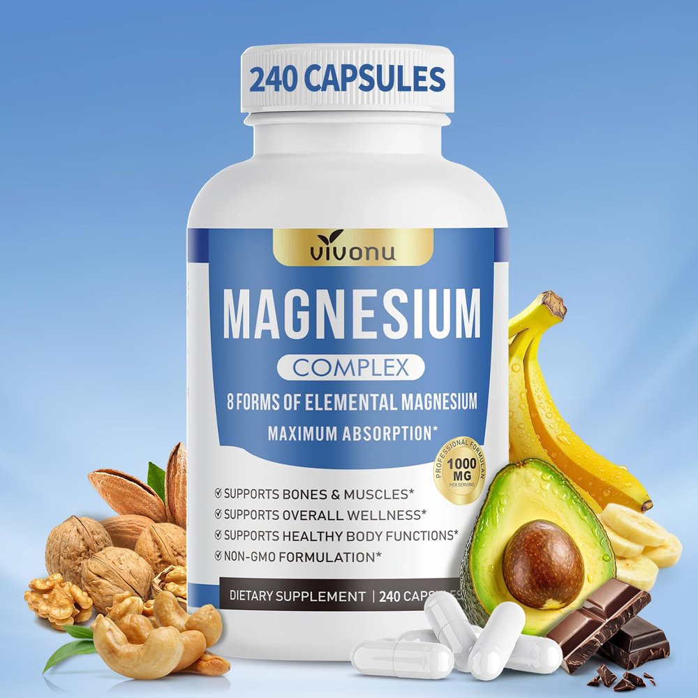 1000mg Magnesium Complex Capsules, 8-in-1 Magnesium Glycinate, Citrate, Malate, Taurate, Oxide, Carbonate, Aspartate, Orotate - 240 Capsules (1 Bottle 240 Capsules)