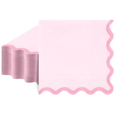 mypartyco 80 Pcs Cocktail Napkins Pink Wavy Paper Napkins Scalloped Dessert Beverage Napkin Disposable Party Napkin for Wedding, Bridal Baby Shower, Birthday, 5 x 5 Inch