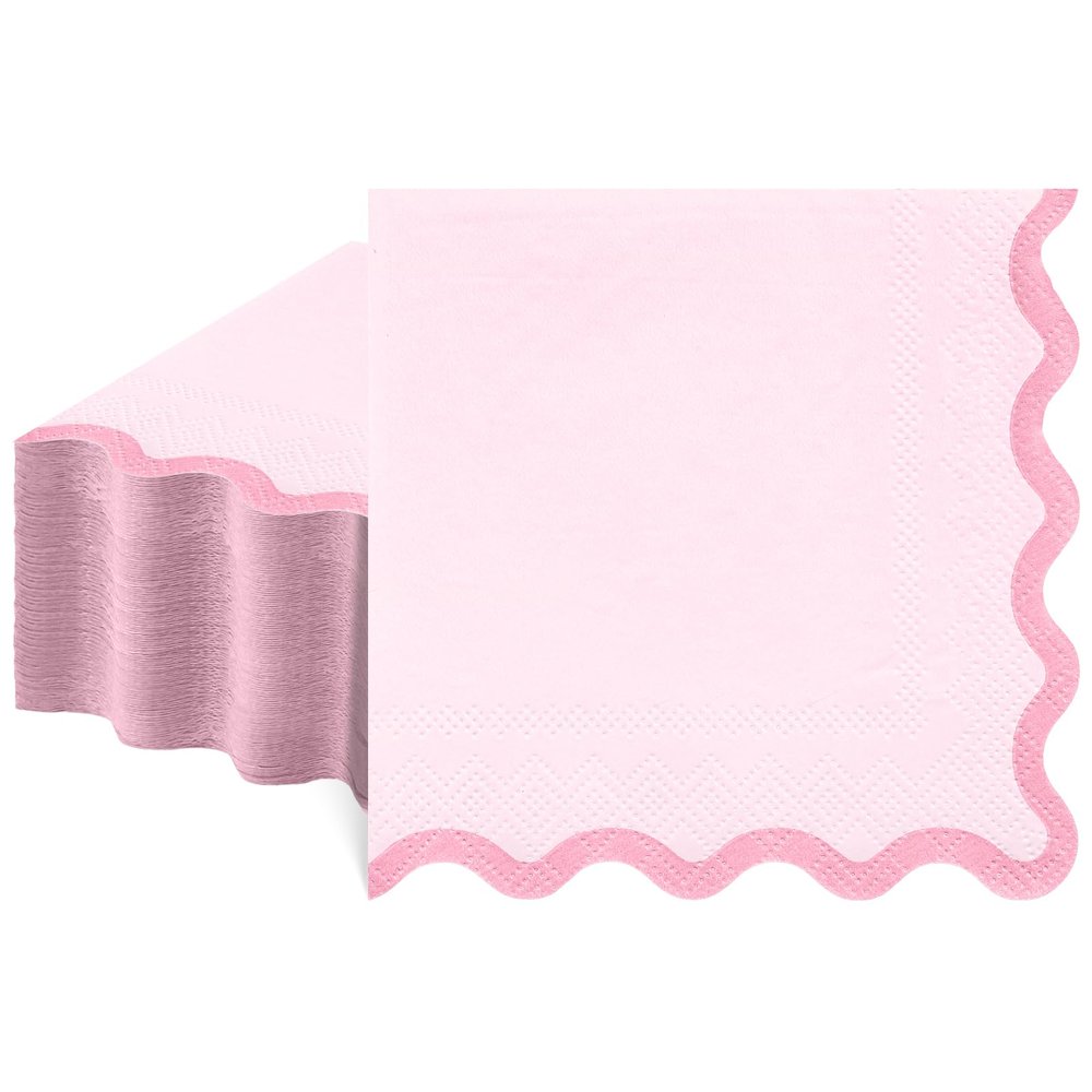 mypartyco 80 Pcs Cocktail Napkins Pink Wavy Paper Napkins Scalloped Dessert Beverage Napkin Disposable Party Napkin for Wedding, Bridal Baby Shower, Birthday, 5 x 5 Inch