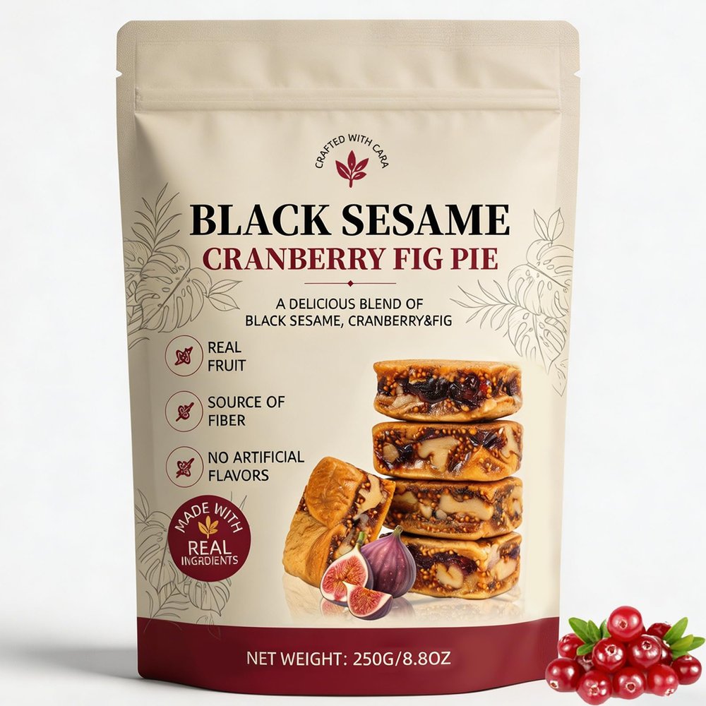 Black Sesame Cranberry Fig Pie, Fig and Walnut Two In One, No Additives Made With Fig, Cranberry & Walnut Only, Preservative-Free, Nutritious Fruit & Nut Treat, 250g/8.8oz (1PCS)