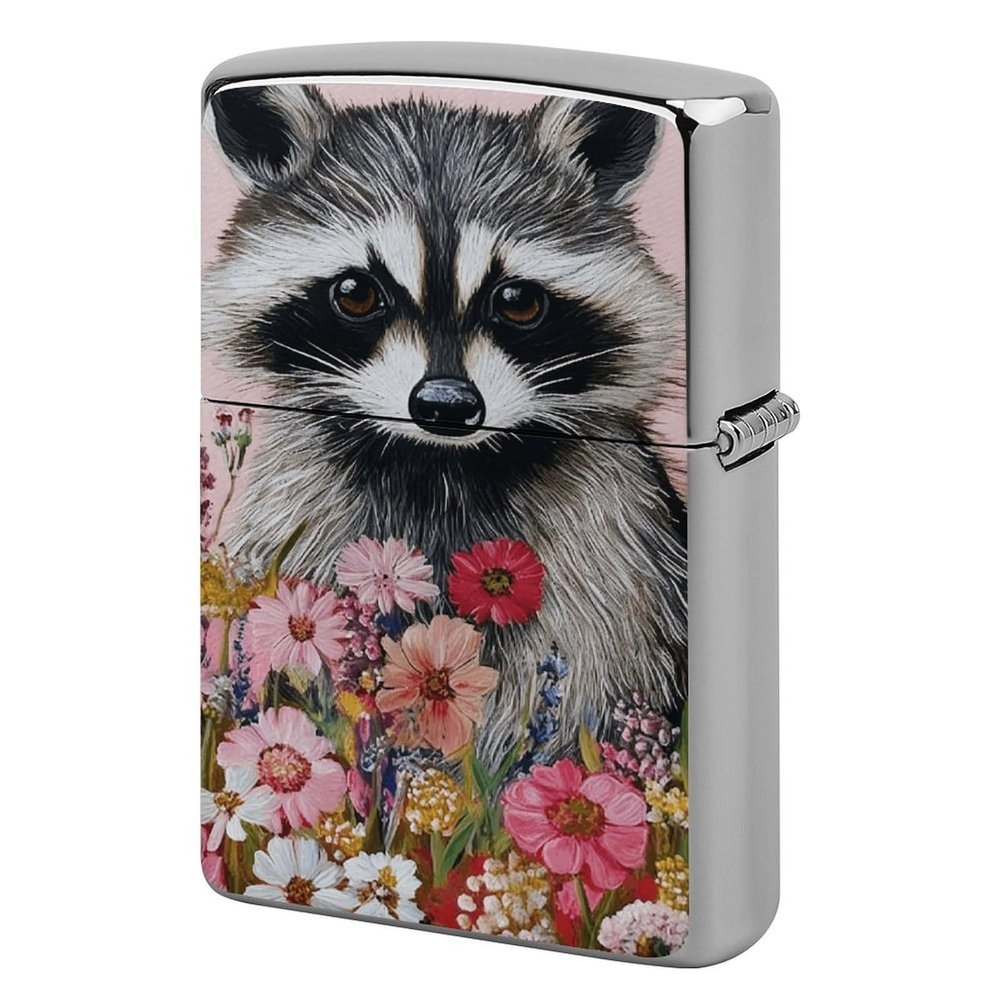 Floral Raccoon Lighter Case Personalized Double-Sided Lighter Cover Metal Protector Reusable Graffiti Lighters Sleeve