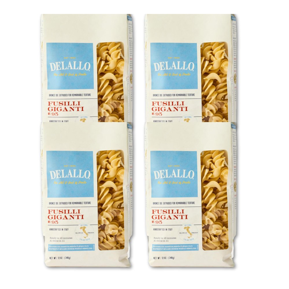 DeLallo Giant Fusilli Pasta, Curly Long Spiral Noodles, Vegan, Kosher, Non-GMO, Made in Italy with 100% Durum Wheat Semolina, Bronze Cut, 16 oz Bag, (4 Pack)
