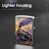 Steam Train Scenery Lighter Case Personalized Double-Sided Lighter Cover Metal Protector Reusable Graffiti Lighters Sleeve view 4