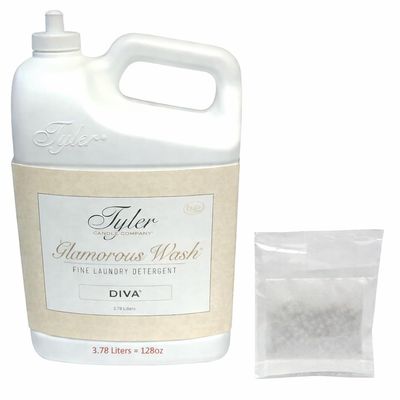 Tyler Candle Company Glam Wash Laundry Detergent, Diva, Liquid, 128 Fl Oz HE Safe w/Dryer Sachet Pouch, Pull and Pour Spill Proof Cap oh