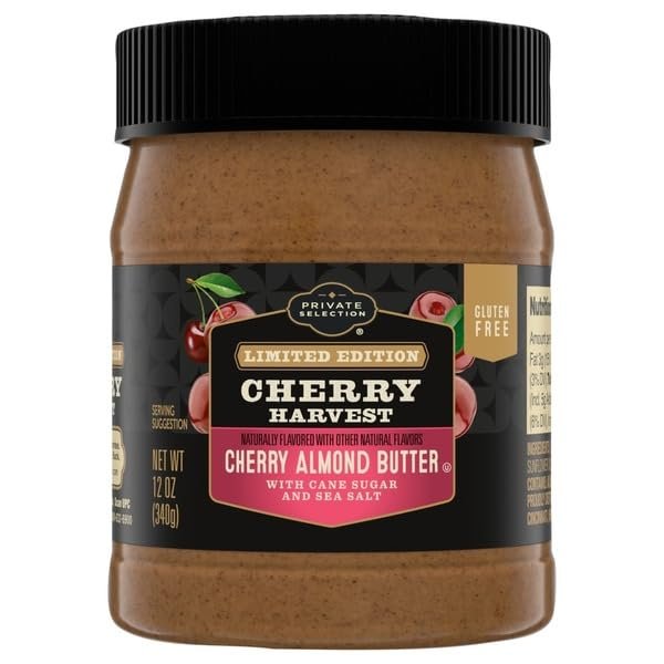 Cherry Almond Butter, Creamy Gourmet Spread with Cane Sugar and Sea Salt, Gluten Free, 12 oz