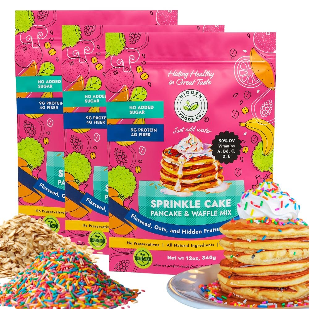 Hidden Foods Sprinkle Cake Protein Pancake & Waffle Mix 12 oz (Pack of 3)