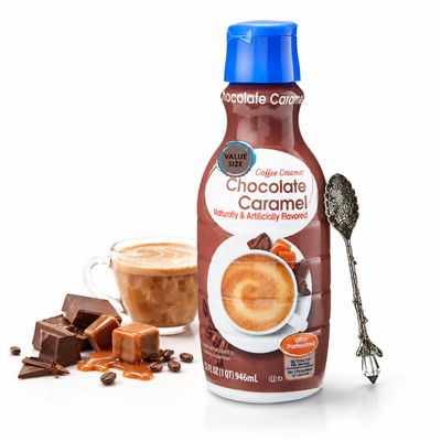 Chocolate Caramel Coffee Creamer 32 fl oz Bottle, Sweet and Creamy Liquid Coffee Creamer with D.A. Coffee Gem Spoon (Chocolate Caramel) Gem Spoon