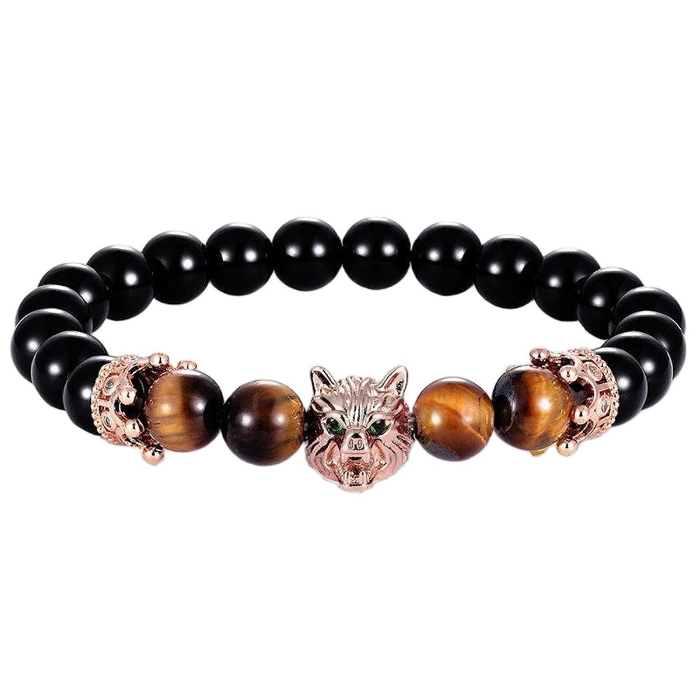 GYUJIKOLH 1pc Wolf Head Zircon Men's Bracelet Stone Tiger Eye Stone Handstring