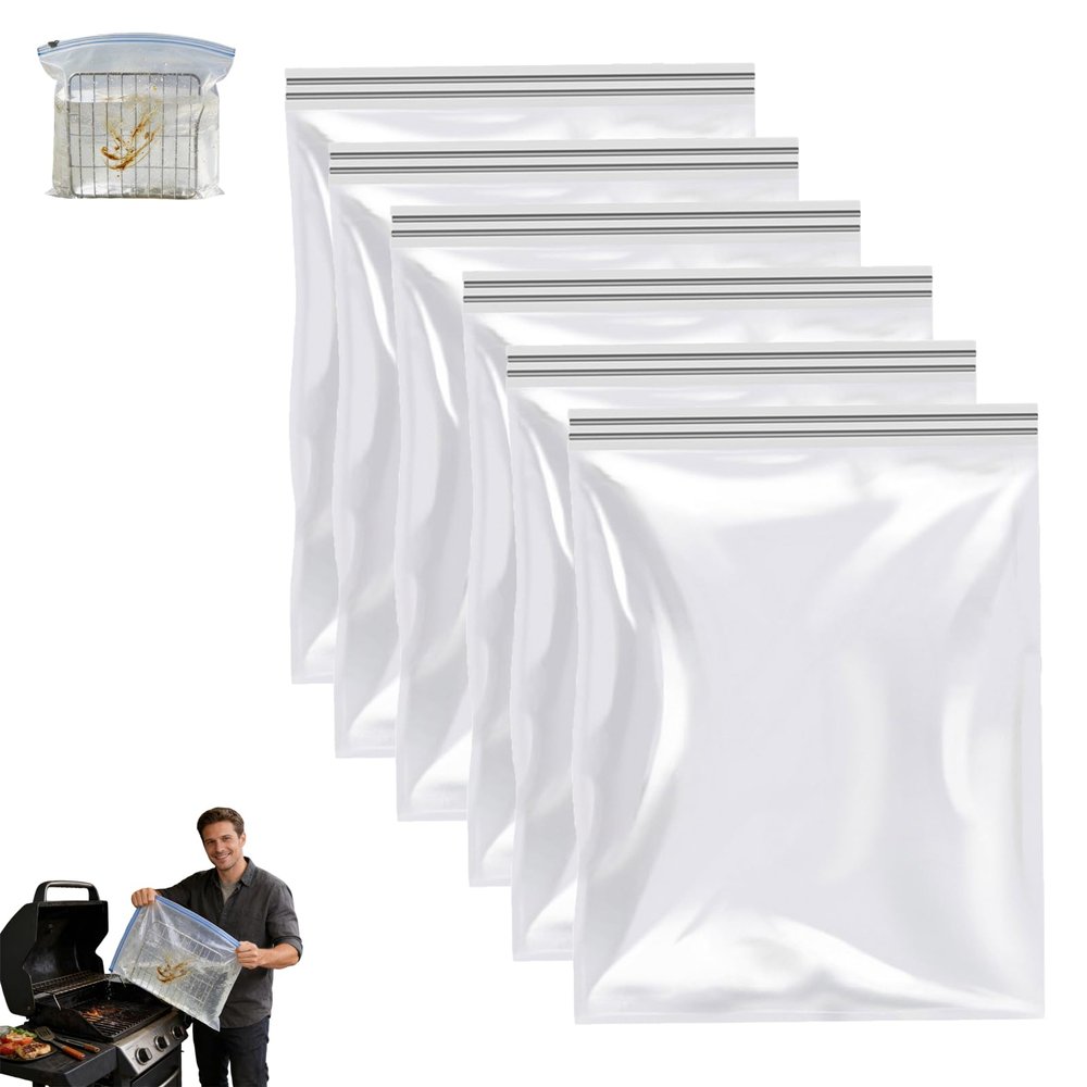 6 Pack No Scrub Oven Rack Cleaning Bags, Reusable Oven Rack Cleaner Bags for Deep Cleaning, Heavy Duty Leak-Proof Soaking Bags for Grill Grates, BBQ Racks (15.75x23.62in)