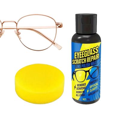 Eyeglass Scratch Remover For Lenses, Glasses Scrat- Repair, Eyeglass Cleaner Windshield Cleaning Paste With Sponge Glasses Lens Scratch Remover