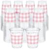 Ferrochef 100 Pcs Pink Gingham Plastic Cups 12 oz Pink Checkered Plaid Disposable Plastic Drinking Cups Bulk for Baby Shower Wedding Birthday Christmas Party Decoration Supplies view 1