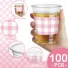 Ferrochef 100 Pcs Pink Gingham Plastic Cups 12 oz Pink Checkered Plaid Disposable Plastic Drinking Cups Bulk for Baby Shower Wedding Birthday Christmas Party Decoration Supplies view 2