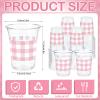 Ferrochef 100 Pcs Pink Gingham Plastic Cups 12 oz Pink Checkered Plaid Disposable Plastic Drinking Cups Bulk for Baby Shower Wedding Birthday Christmas Party Decoration Supplies view 3