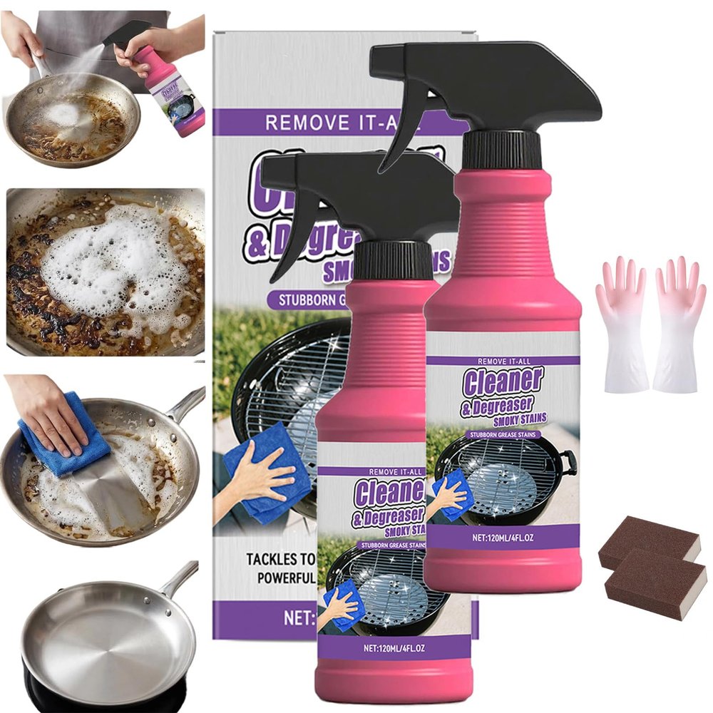 Fast-Acting Heavy-Duty Grill Degreaser Spray, Professional BBQ Grill Degreaser Cleaner Heavy Duty, Easily Lifts Baked-on Carbon and Grease, for Kitchen Grates, Racks and Grease (2pcs)