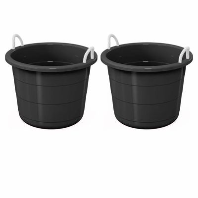 17 Gallon Black Plastic Storage Tub with Rope Handles, Multi-Purpose Utility Bucket