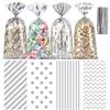 50 Pack Silver Cellophane Treat Bags - 5.1 x 10.6 Inch Clear Candy Bags with 60 Silver Ties, Plastic Goodie Bags for Wedding, 25th Anniversary, Modern Party Favors & Luxury Boutique Gift Packaging view 1
