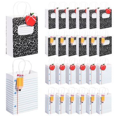 FOBSME 24 Sets Back to School Gift Bags Bulk with Tags Teacher Appreciation Bags with Handles Composition Notebook Line End of Year Gift Bag for Preschool Kindergarten Retirement Wrapping Supplies