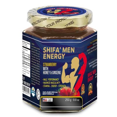 Shifa Men Energy Strawberry Spread with Honey & Ginseng Natural Energy Boosting Fruit Jam for Daily Vitality, Stamina Support & Active Lifestyle Delicious Functional Food for Men Performance & Wellness 250g / 8.8 oz