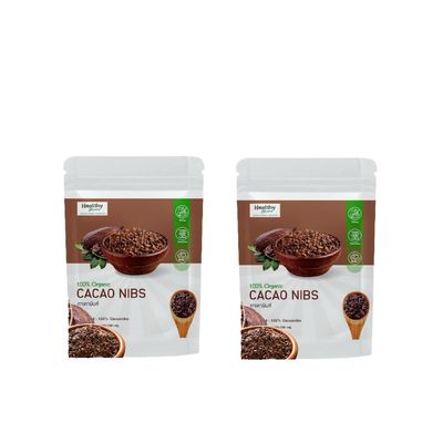 (Pack of 2) Cacao Nibs - Crunchy Unsweetened Raw Cocoa Bean Pieces - Plant-Based Topping for Smoothies, Yogurt, and Oatmeal - Natural Chocolate Flavor for Baking 100g