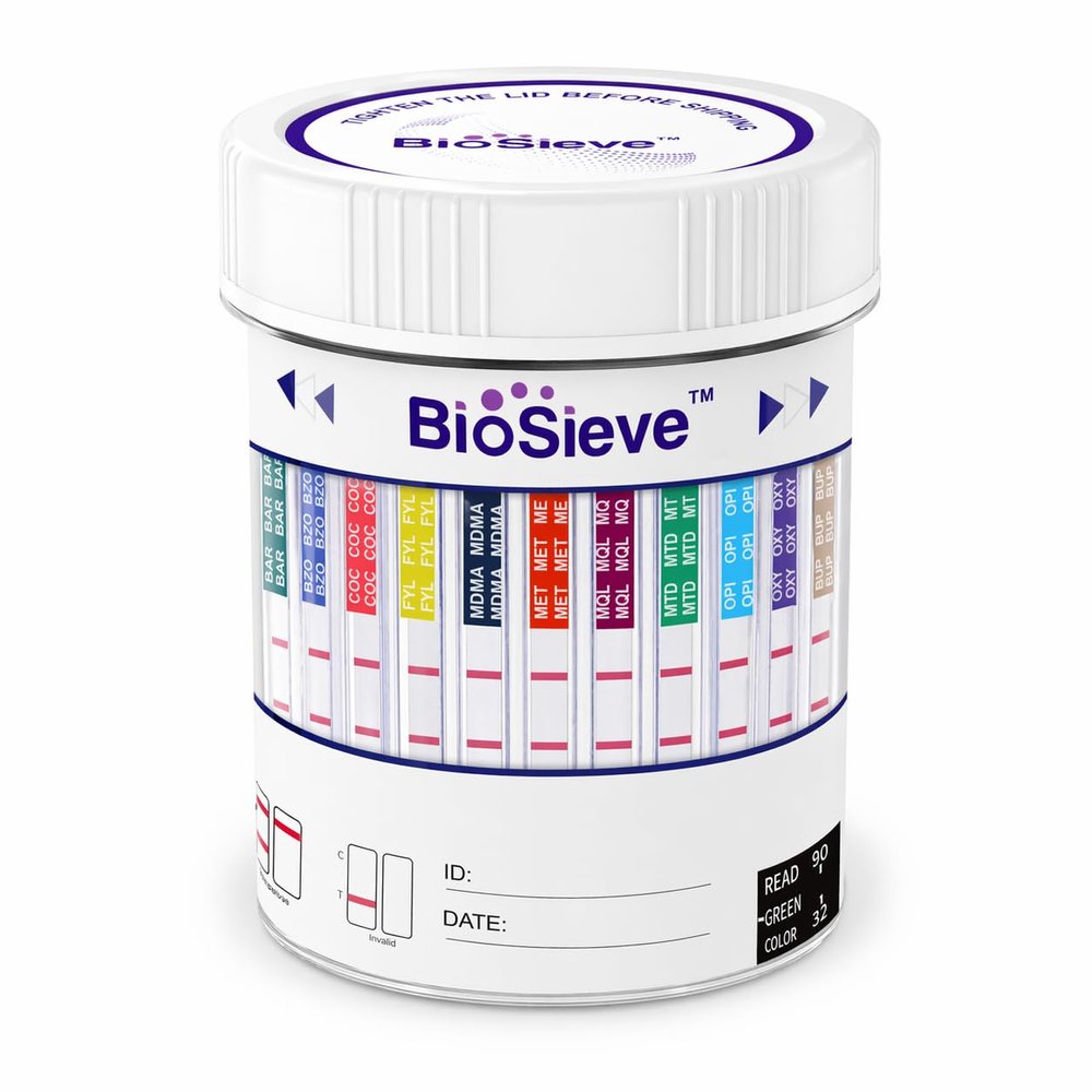 BioSieve 14 Panel Drug Test Cup, 5 Pack - Instant Urine Test, Easy-to-Read Results, All-in-One Multi Drug Screening Cup