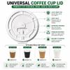VeZee Plastic Flat Tear-Back with Pinhole Design Lids for 10, 12 & 16 oz Poly Paper Cups | Leak Resistant Design, Disposable Drinkware for Cafe Office & Takeaway Use | 1000 Count view 2