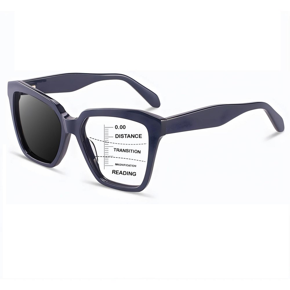HOOBAY Photochromic Progressive Multifocus Reading Glasses Women,Progressive Readers No Line Quick-Transition Sunglasses (Pearl Blue, 3, x)