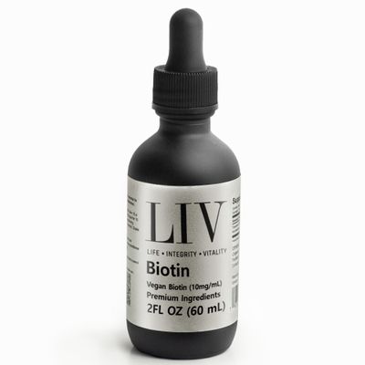 LIV Liquid Vitamin B7 Biotin 10,000 mcg 60mL Dropper Hair, Skin & Nails Support, Unflavored, 60 Servings