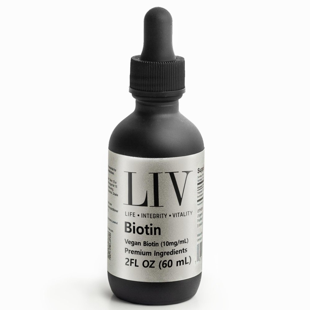LIV Liquid Vitamin B7 Biotin 10,000 mcg 60mL Dropper Hair, Skin & Nails Support, Unflavored, 60 Servings