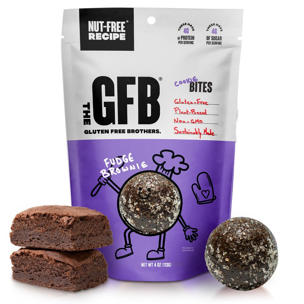 The GFB Fudge Brownie Allergen Friendly Protein Bites | Gluten Free Nut Free Snacks | Super Tasty Plant Based Protein Balls | Travel Ready Non-GMO, Kosher & Vegan Snacks | Resealable 4oz Bags, 1 Pack