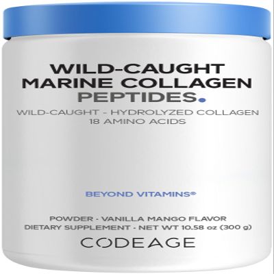 Codeage Marine Collagen Peptides Powder, Type I & III, Vanilla Mango, 10 oz