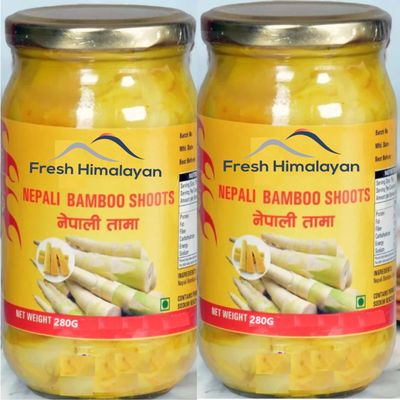 Fresh Himalayas Nepali Tama 560g (2x280g) | Authentic Naturally Fermented Bamboo Shoots | Traditional Nepali Aloo Tama Ingredient | Plain Sour Bamboo Shoots in Jar | Ready to Cook