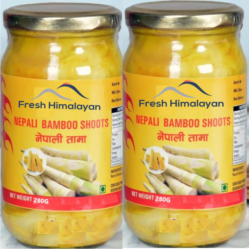 Fresh Himalayas Nepali Tama 560g (2x280g) | Authentic Naturally Fermented Bamboo Shoots | Traditional Nepali Aloo Tama Ingredient | Plain Sour Bamboo Shoots in Jar | Ready to Cook