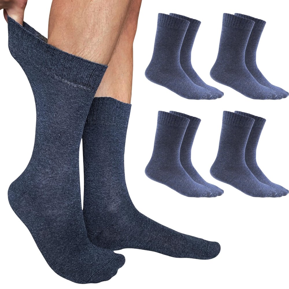 YARMIS Mens Diabetic Dress Socks Size 13-15 Loose Fit Thin, Cotton, Non-Binding Diabetic Socks for Men 4 Pairs Blue Crew