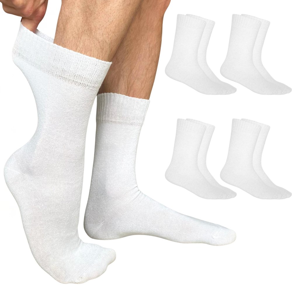 YARMIS Cotton Diabetic Dress Socks Thin, White Diabetic Socks for Men Size 13-15 Non-Binding Top 4 Pairs Crew XL