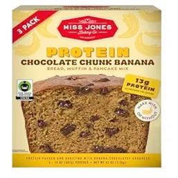 Miss Jones Protein Chocolate Chunk Banana Bread, Muffin and Pancake Mix ~ 3-14 OUNCE BAGS ~ 1.2kg 42OZ