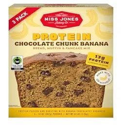 Miss Jones Protein Chocolate Chunk Banana Bread, Muffin and Pancake Mix ~ 3-14 OUNCE BAGS ~ 1.2kg 42OZ